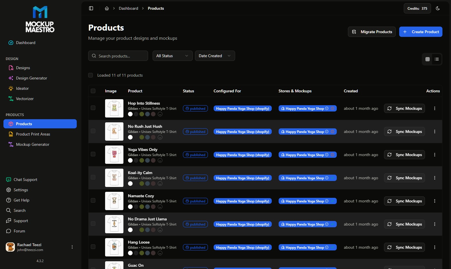 Product dashboard for managing print on demand products